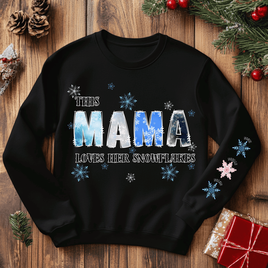 Custom MAMA Snowflake Sweatshirt – Snowflake Mom Tee – Cozy Christmas Gift for Moms