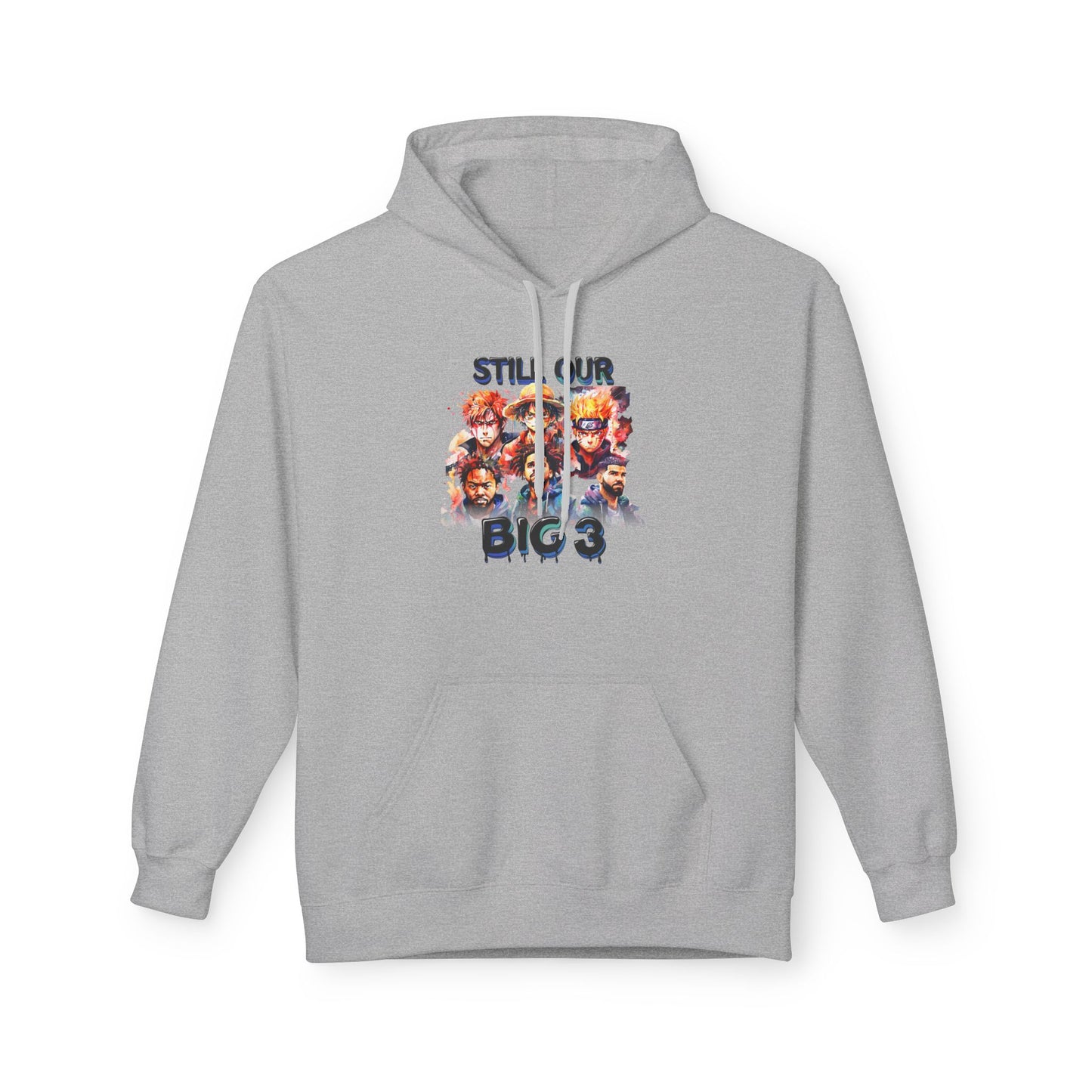 Anime x Hip Hop Hoodie – “Still Our Big 3” Graphic – Urban Streetwear Pullover – Rap Inspired Anime Sweatshirt – Unisex Bold Statement Hoodie