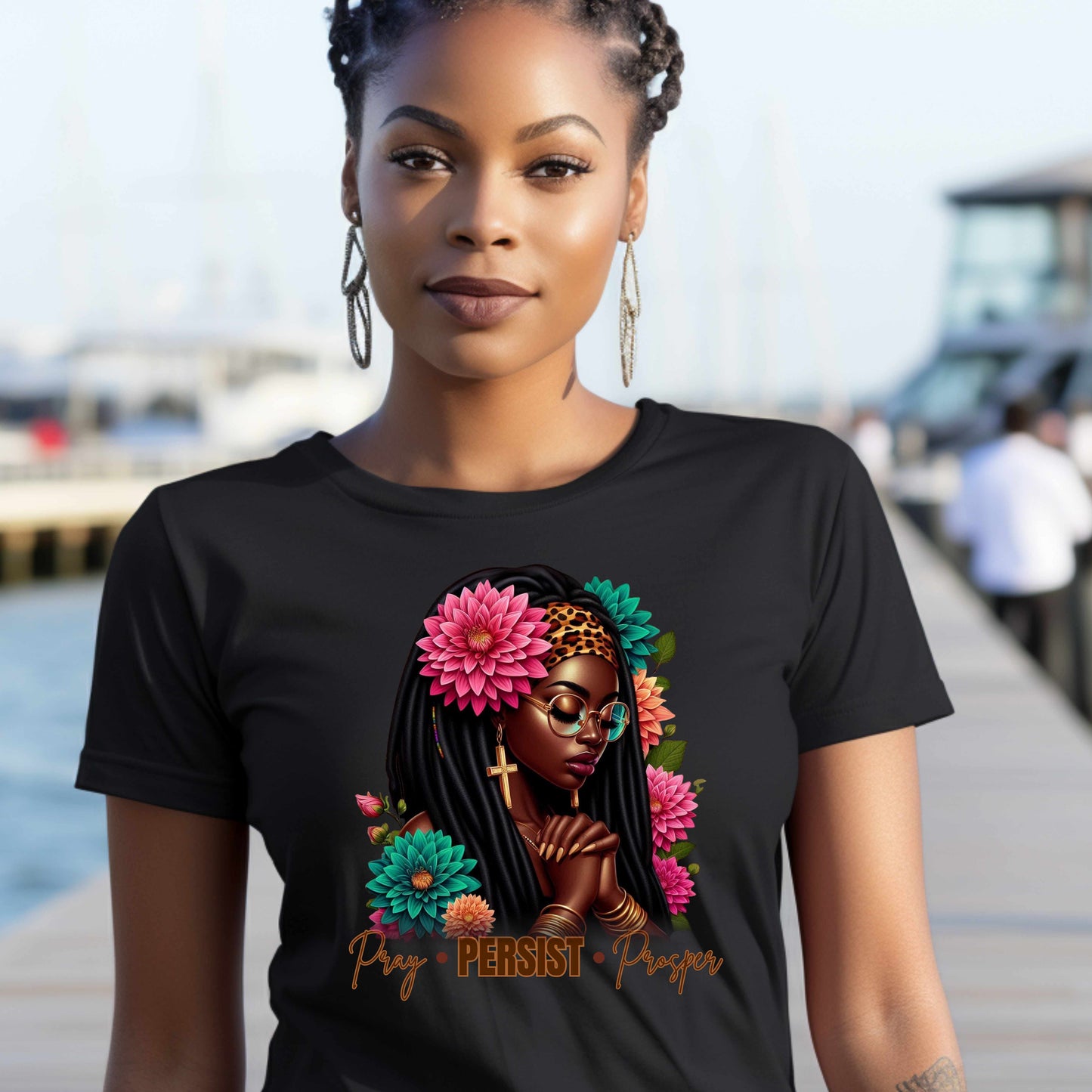 Pray Persist Prosper Shirt – Inspirational Faith Graphic Tee – Afrocentric Women’s Empowerment T-Shirt – Christian Streetwear Fashion