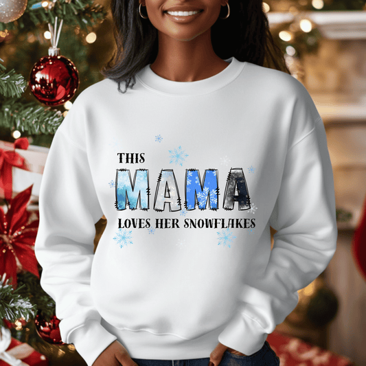 Custom MAMA Snowflake Sweatshirt – Snowflake Mom Tee – Cozy Christmas Gift for Moms