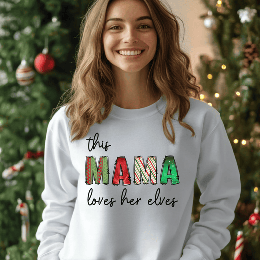 This Mama Loves Her Elves Shirt – Custom Christmas Mom T-Shirt – Festive Mama Graphic Top – Holiday Mom Gift