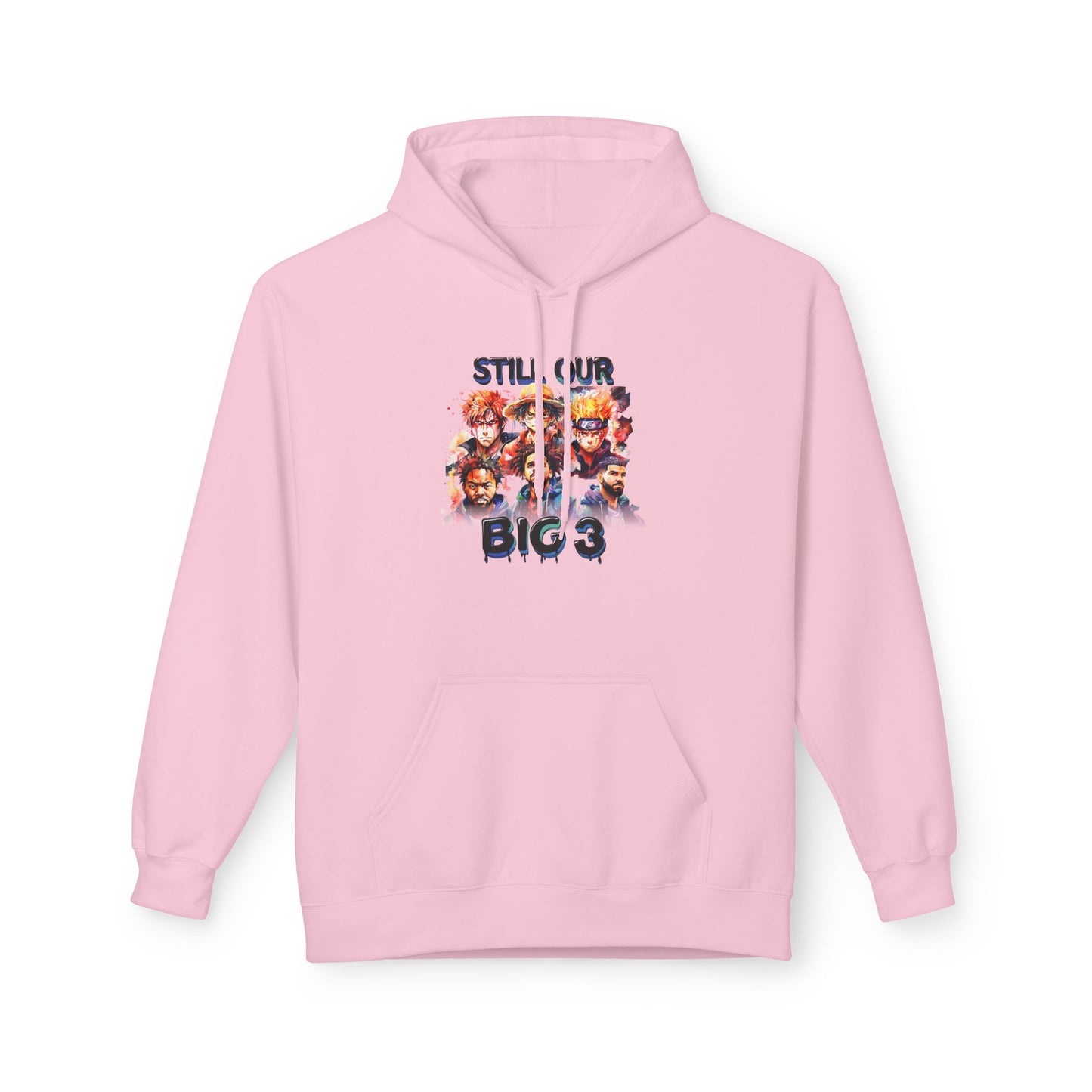 Anime x Hip Hop Hoodie – “Still Our Big 3” Graphic – Urban Streetwear Pullover – Rap Inspired Anime Sweatshirt – Unisex Bold Statement Hoodie
