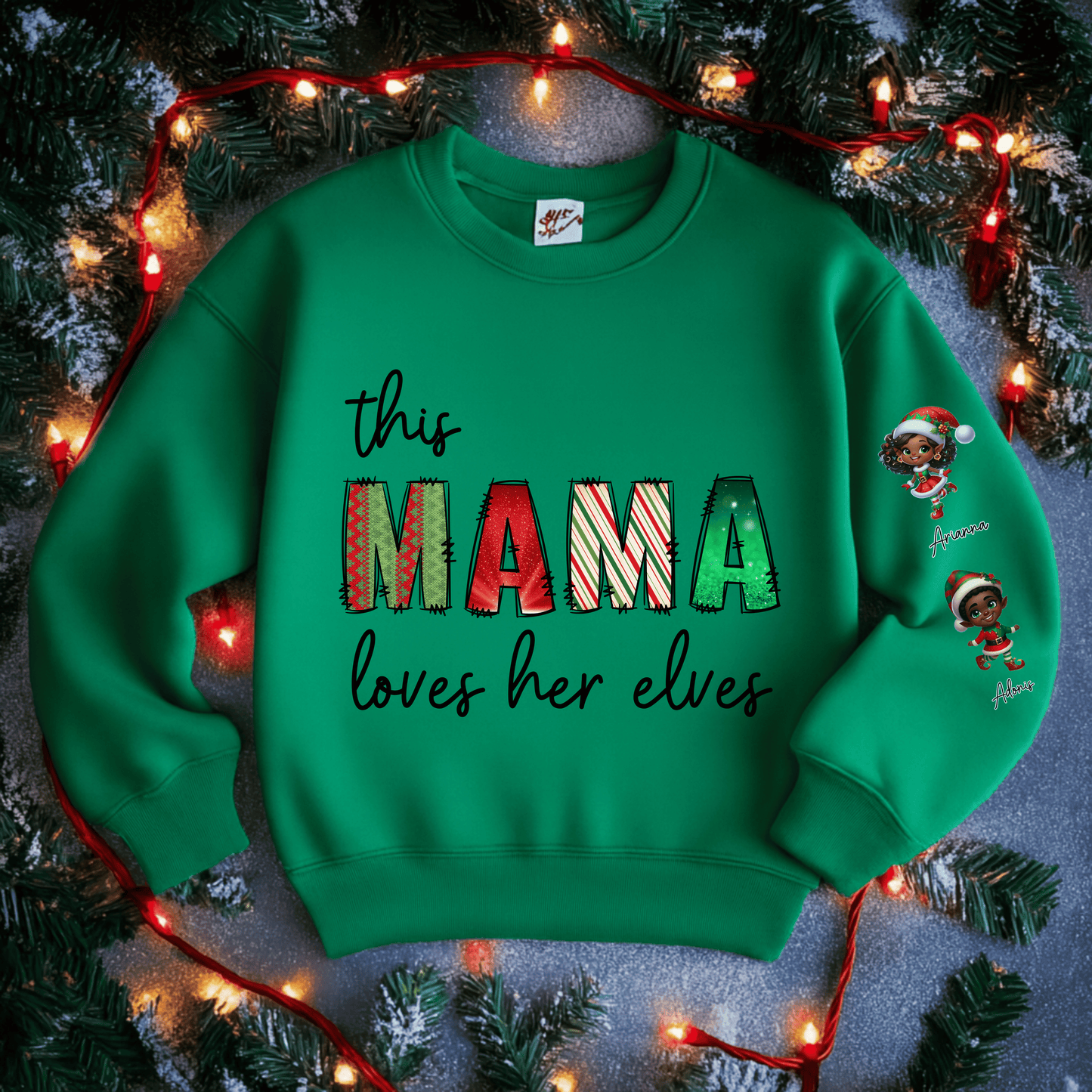 This Mama Loves Her Elves Shirt – Custom Christmas Mom T-Shirt – Festive Mama Graphic Top – Holiday Mom Gift