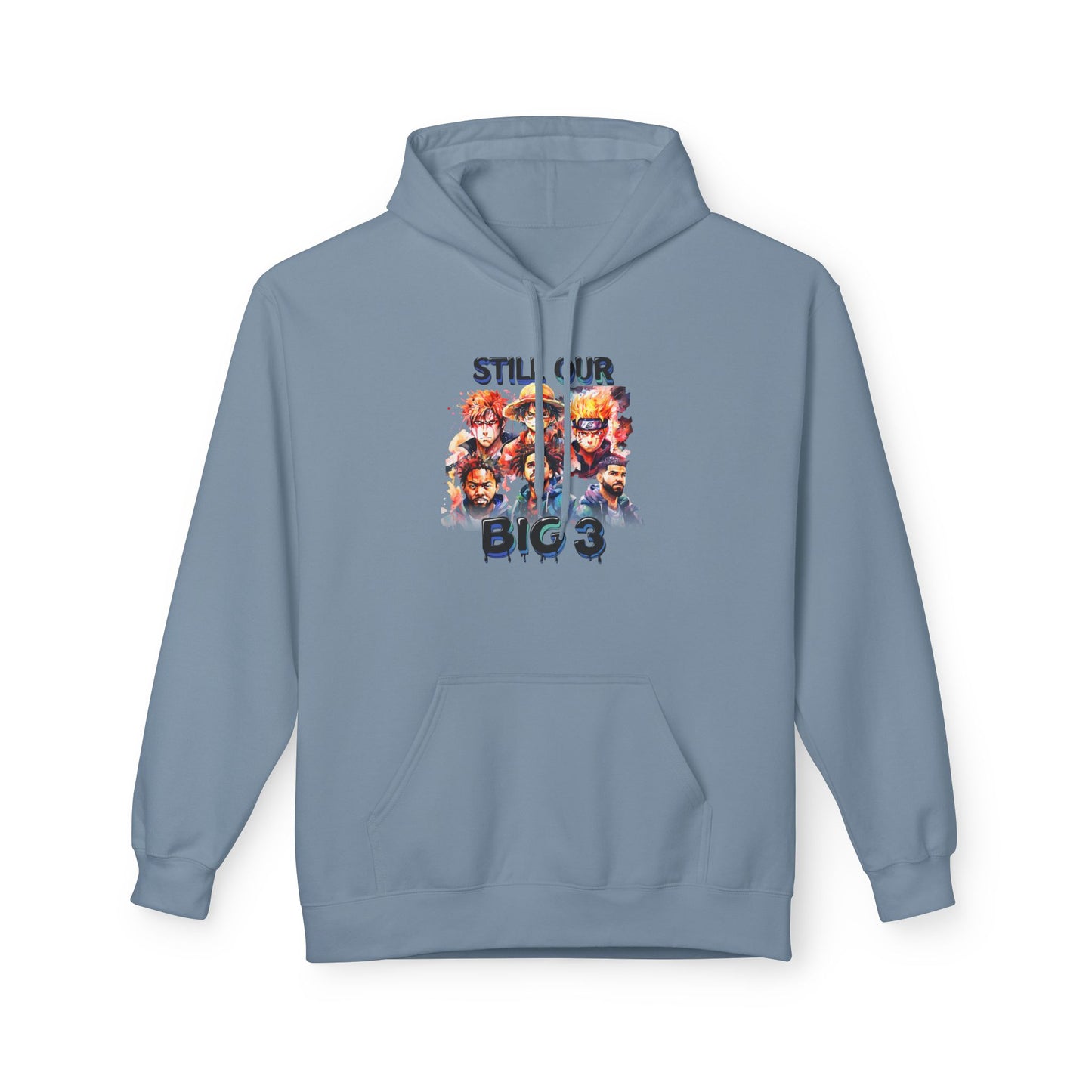 Anime x Hip Hop Hoodie – “Still Our Big 3” Graphic – Urban Streetwear Pullover – Rap Inspired Anime Sweatshirt – Unisex Bold Statement Hoodie