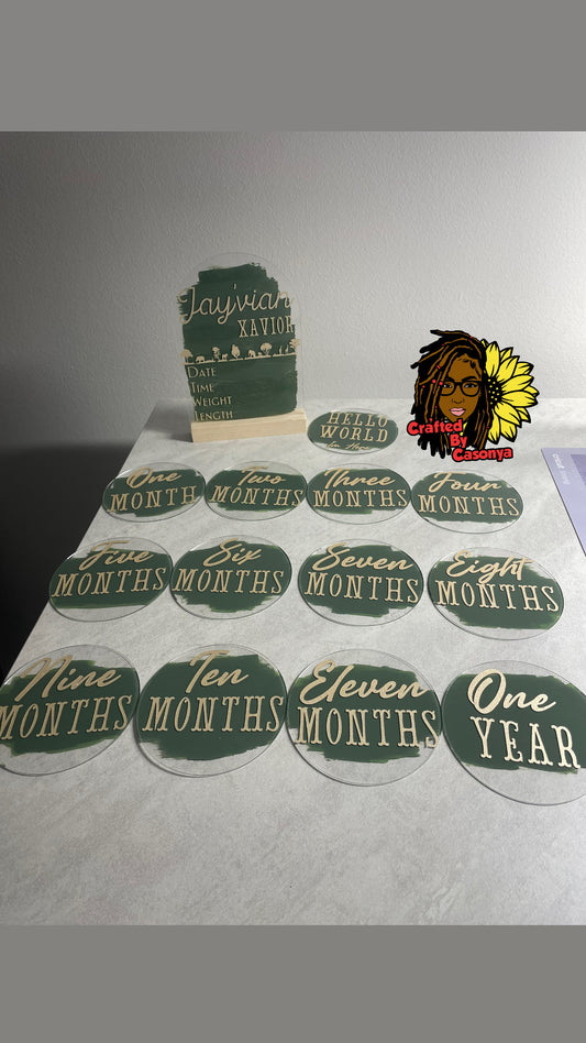 Baby First Year Milestone Set – Monthly Photo Props – Custom Wooden Discs or Blanket – Newborn Keepsake – Baby Shower Gift – Handmade