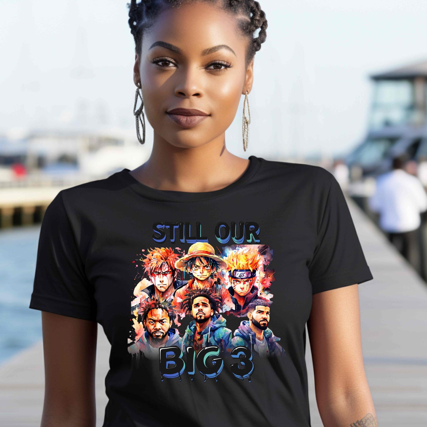 Anime x Hip Hop Hoodie – “Still Our Big 3” Graphic – Urban Streetwear Pullover – Rap Inspired Anime Sweatshirt – Unisex Bold Statement Hoodie