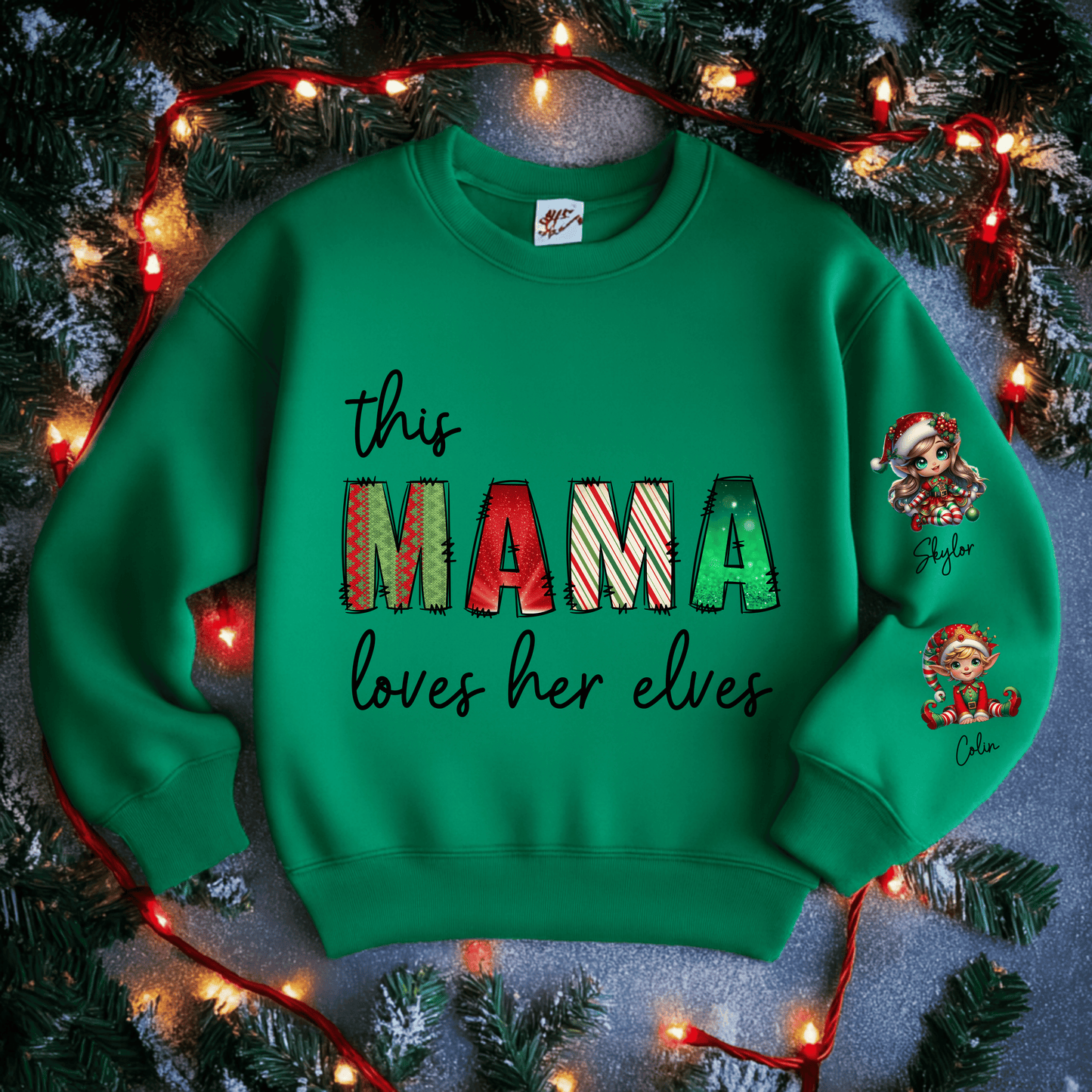 This Mama Loves Her Elves Shirt – Custom Christmas Mom T-Shirt – Festive Mama Graphic Top – Holiday Mom Gift