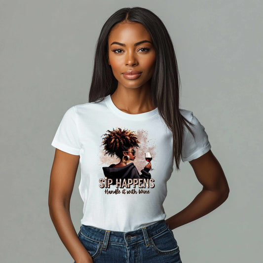 Sip Happens Wine Shirt – Handle It with Wine Graphic Tee – Funny Women’s T-Shirt – Casual Wine Lover Top – Girls’ Night Gift & Streetwear