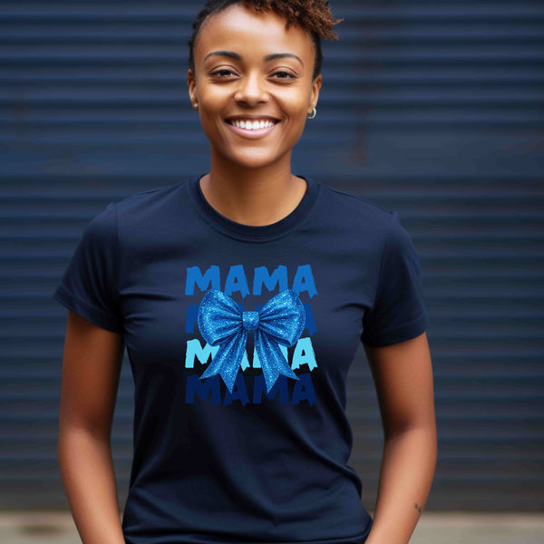 MAMA Glitter Blue Bow T-Shirt