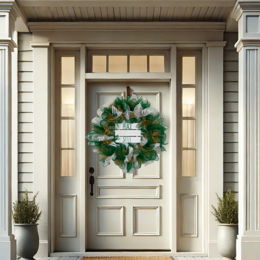 Custom Deco Mesh Wreath with Sign – Handmade Front Door Wreath – Seasonal, Holiday & Everyday Porch Décor – Personalized Home Decoration